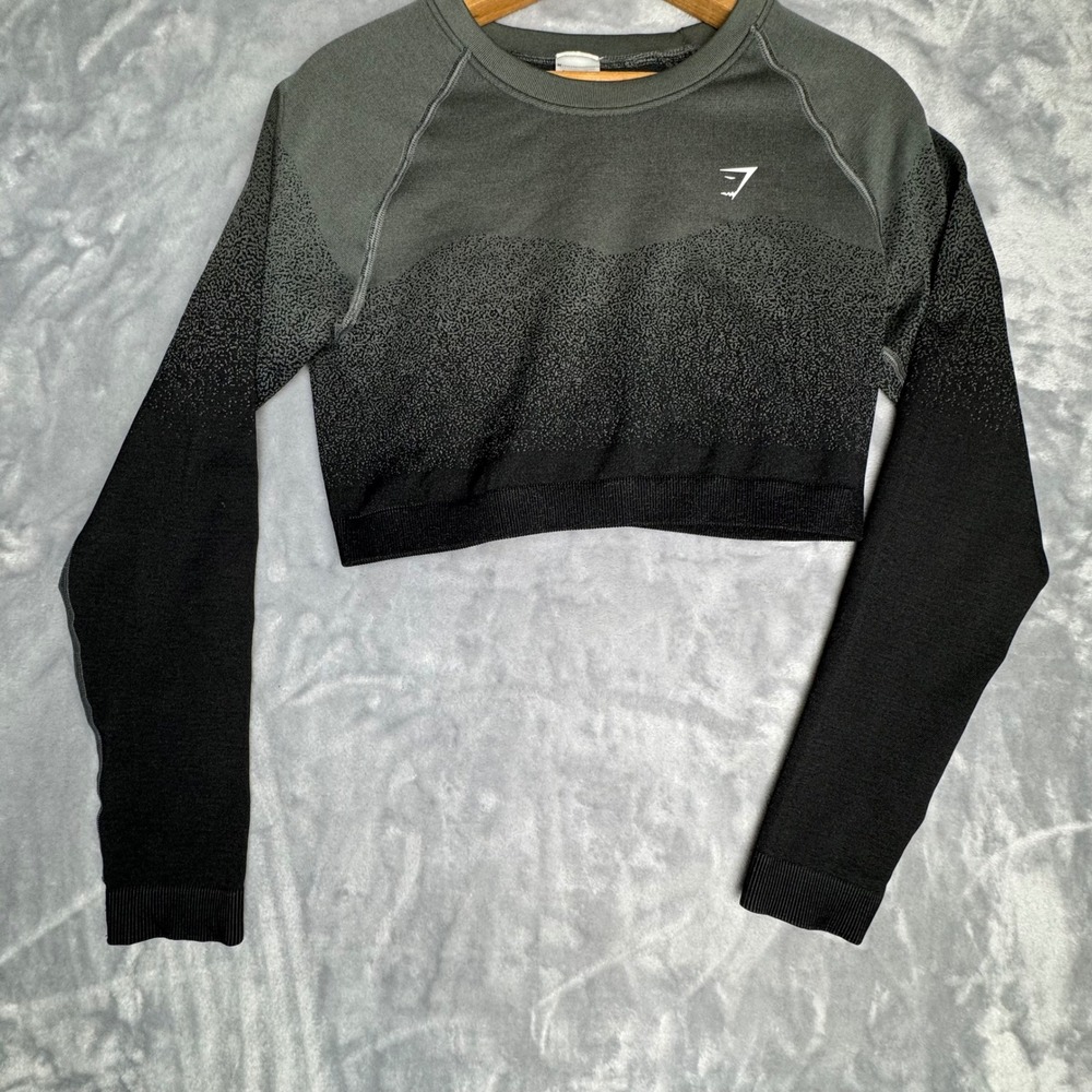 Gymshark Ombre Seamless Long Sleeve‎ Crop Top Charcoal Grey Black XL B1A2Y